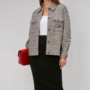 Tommy Jeans XL‎ Womens Plaid Shirt Jacket Button Front Pocket old money 1990's